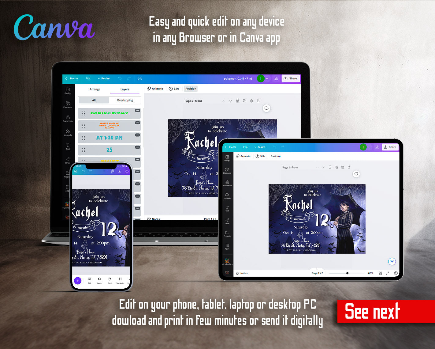Wednesday Addams customizable invitation template | Share or Print | girl | QR382