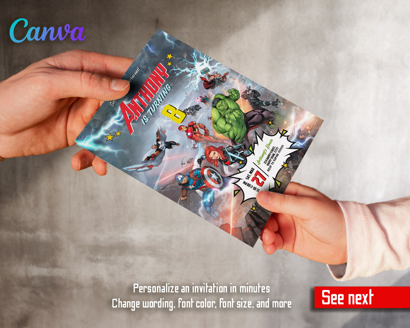 Avengers Marvel Superhero customizable invitation template | Share or Print | boy | CR874