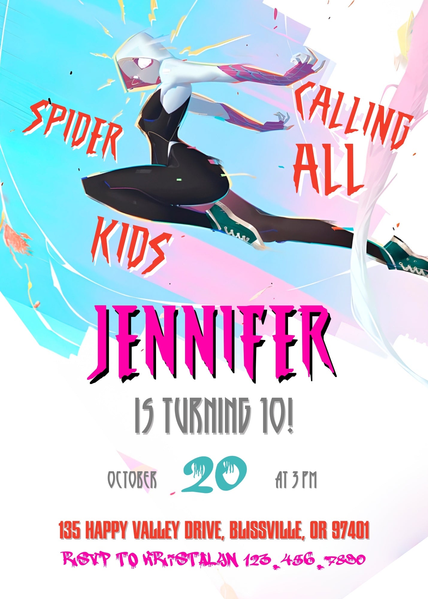 Spider Gwen Ghost Spidey customizable invitation template | Share or Print | girl | SW246