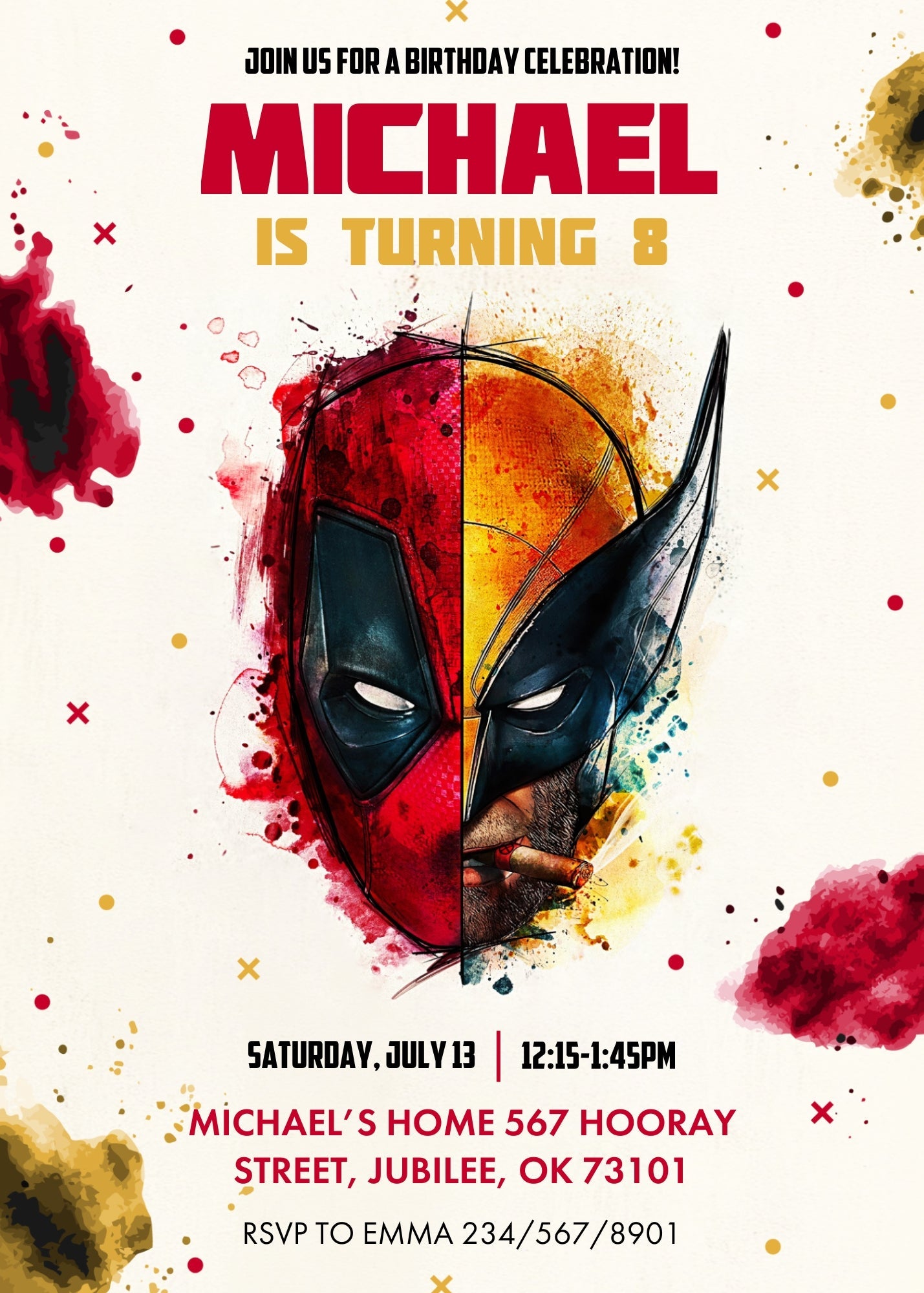 Deadpool Wolverine Marvel customizable invitation template | Share or Print | boy | QE361