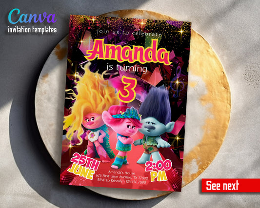 Trolls Poppy  customizable invitation template | Share or Print |  | DP735