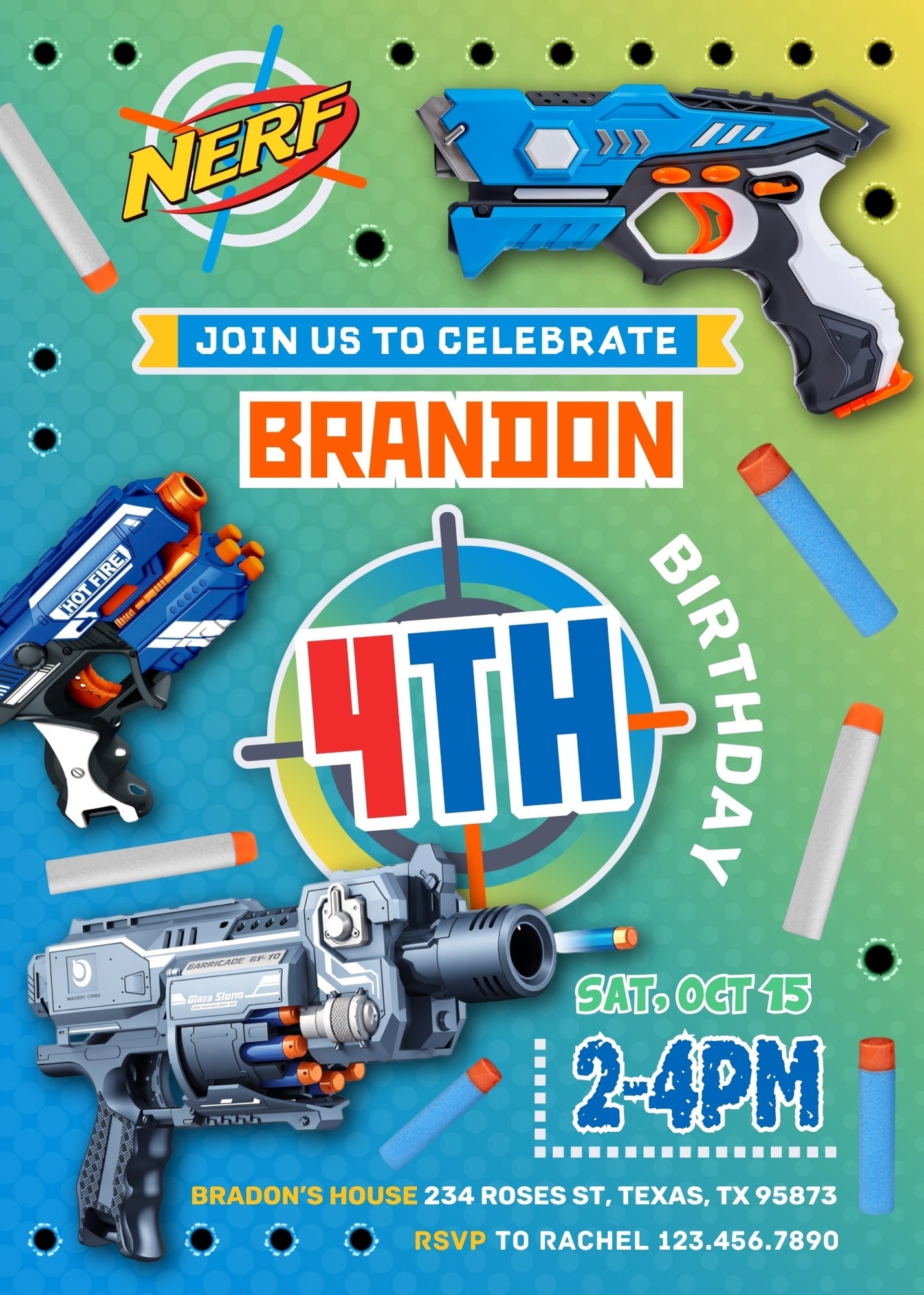NERF Dart Wars customizable invitation template | Share or Print | boy | SI005