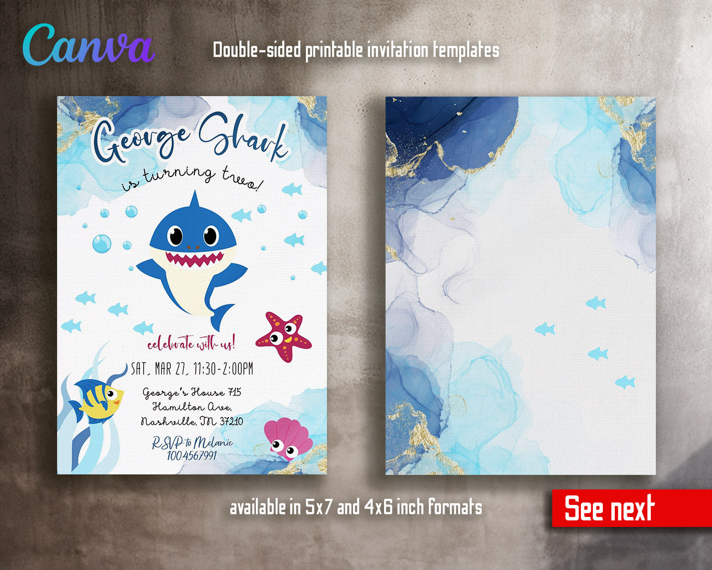 Baby Shark customizable invitation template | Share or Print | | YR284