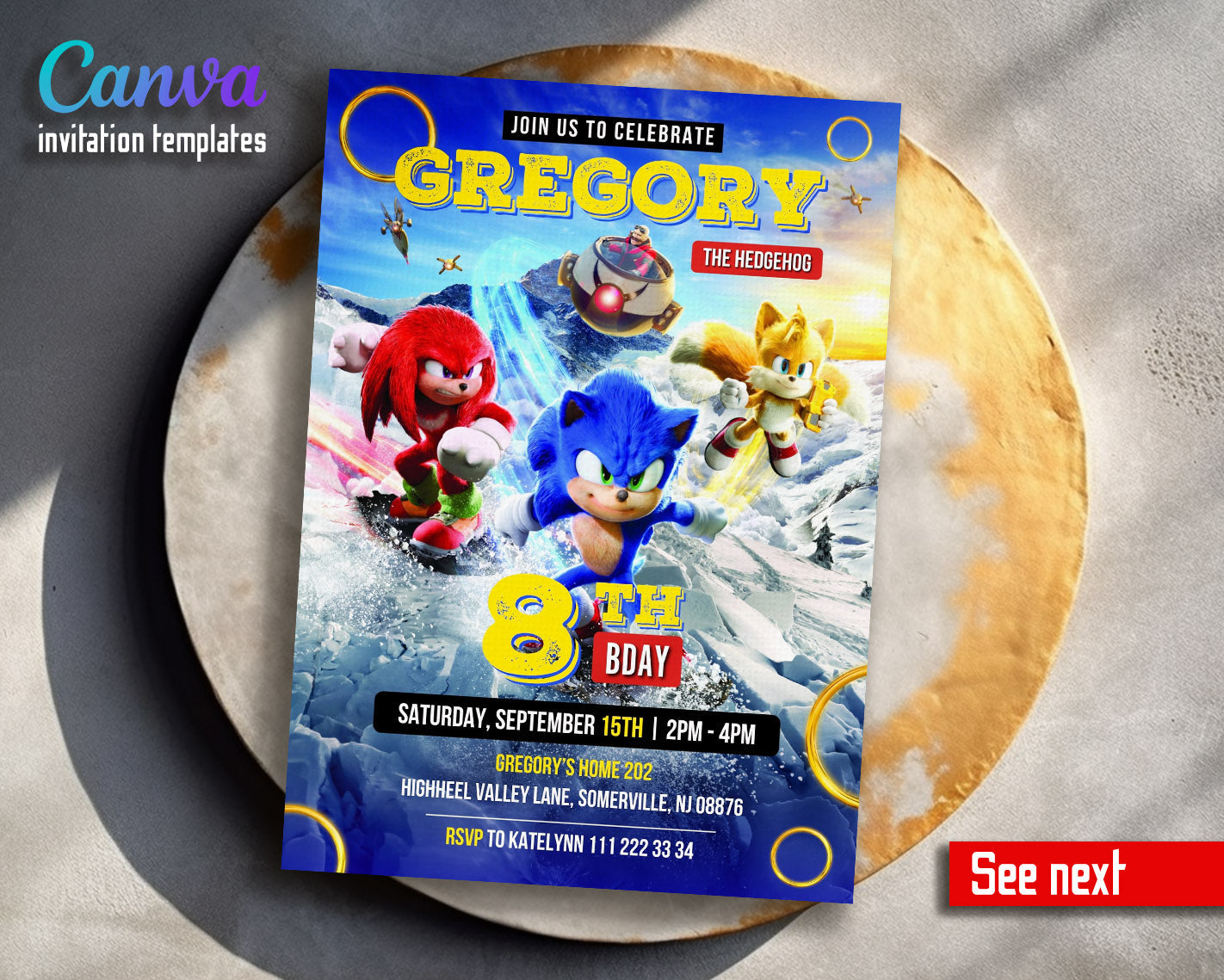 Sonic the Hedgehog customizable invitation template Share or Print