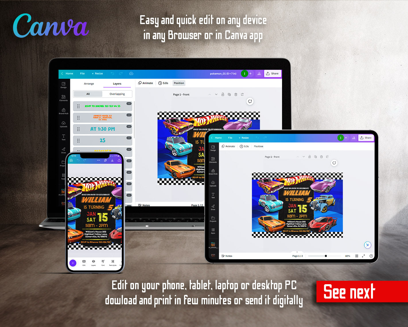 Hot Wheels Racing customizable invitation template | Share or Print | boy | VF282
