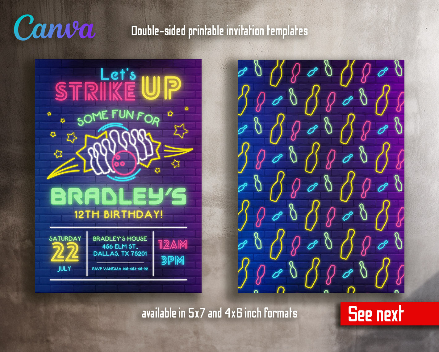 Bowling Strike Up customizable invitation template | Share or Print |  | CM614