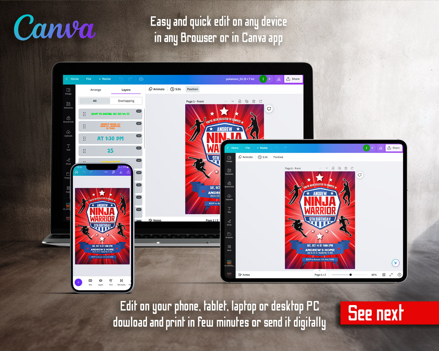 American Ninja Warrior customizable invitation template | Share or Print | | IR163
