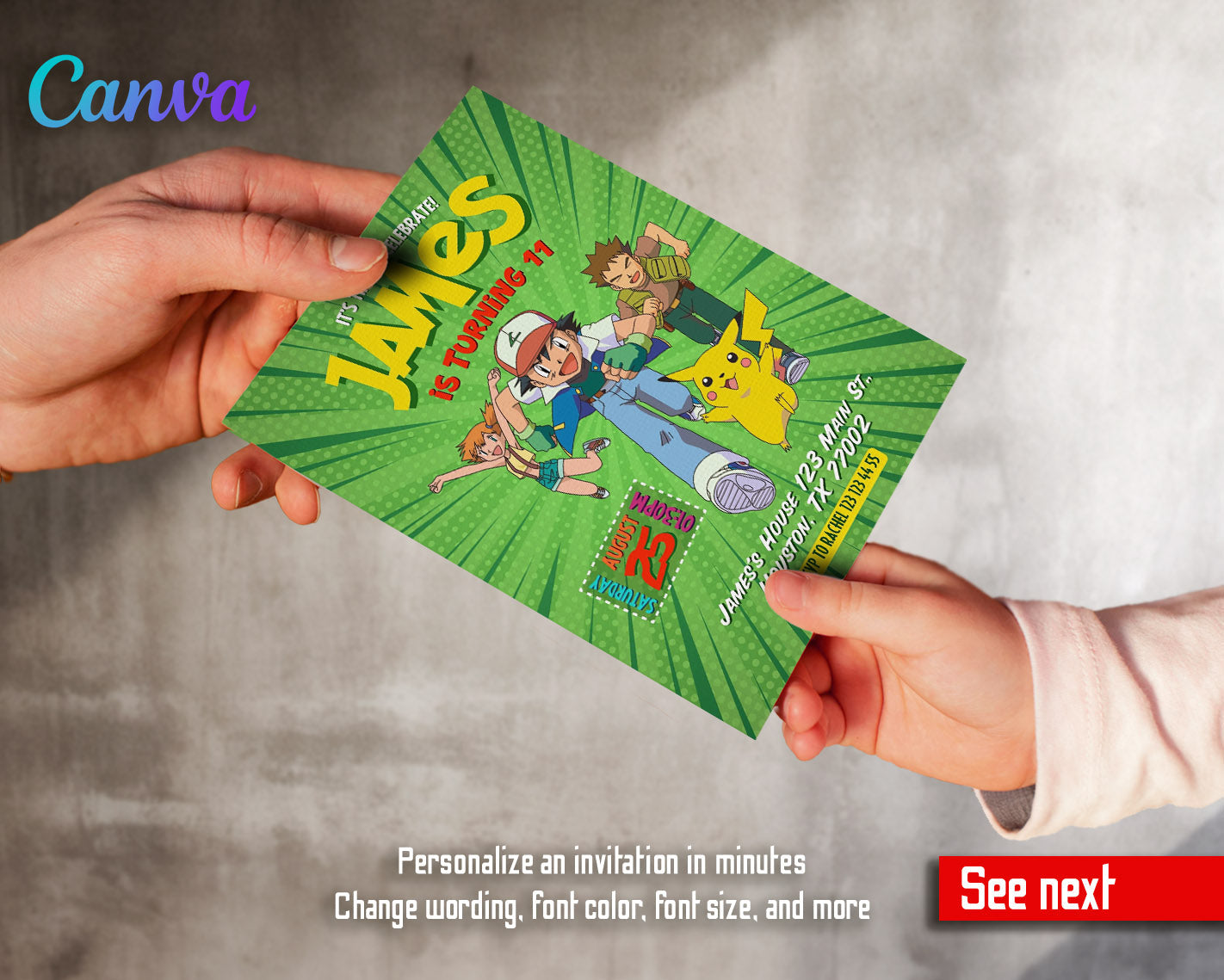 Pokemon Pikachu customizable invitation template | Share or Print | | NO020