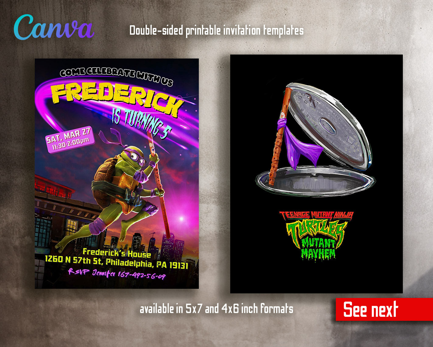 Teenage Mutant Ninja Turtles Mutant Mayhem customizable invitation template | Share or Print | boy | ER922