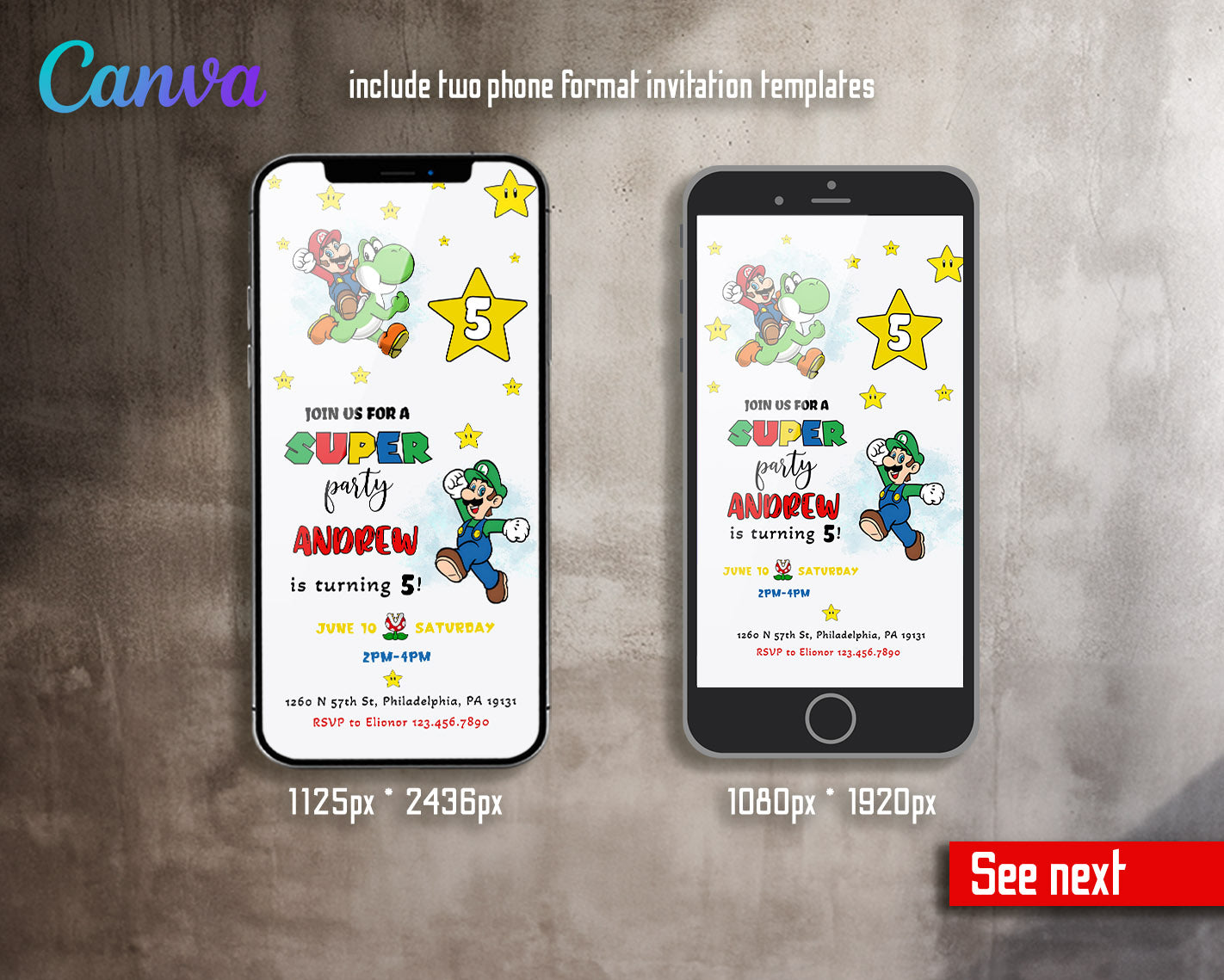 Super Mario Bros customizable invitation template | Share or Print | | DR085