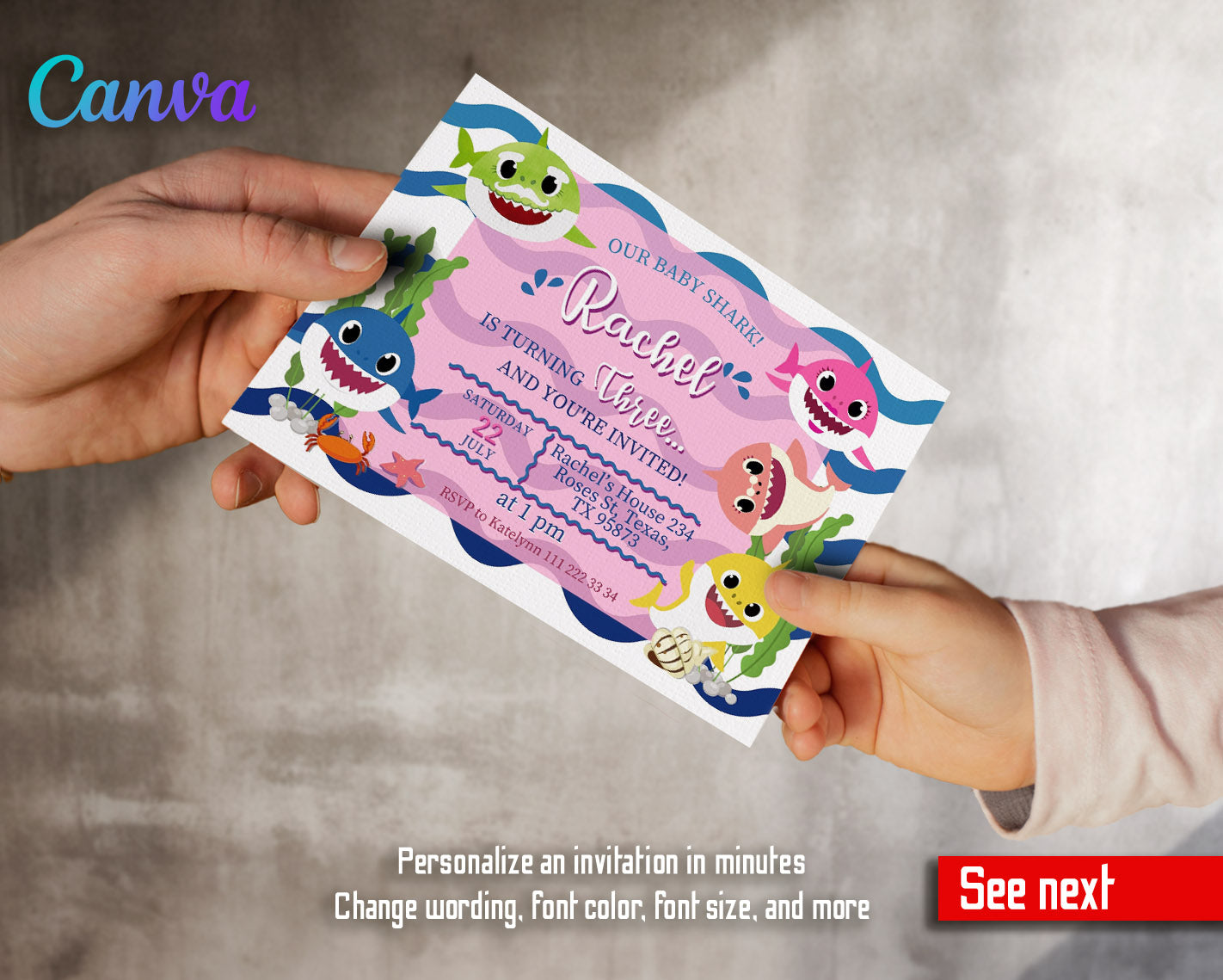 Baby Shark customizable invitation template | Share or Print | | WW786