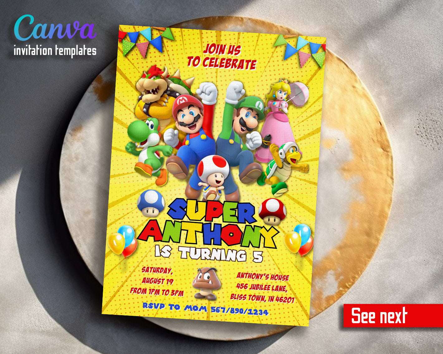 Super Mario Bros customizable invitation template | Share or Print | | LQ555