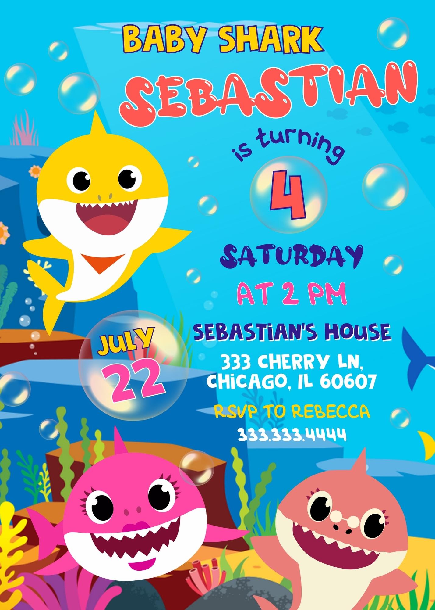 Baby Shark  customizable invitation template | Share or Print |  | SI761