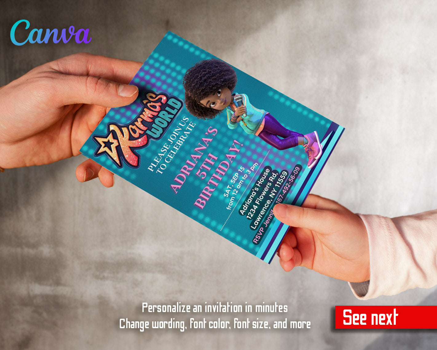 Karma's World customizable invitation template | Share or Print | girl | TQ907