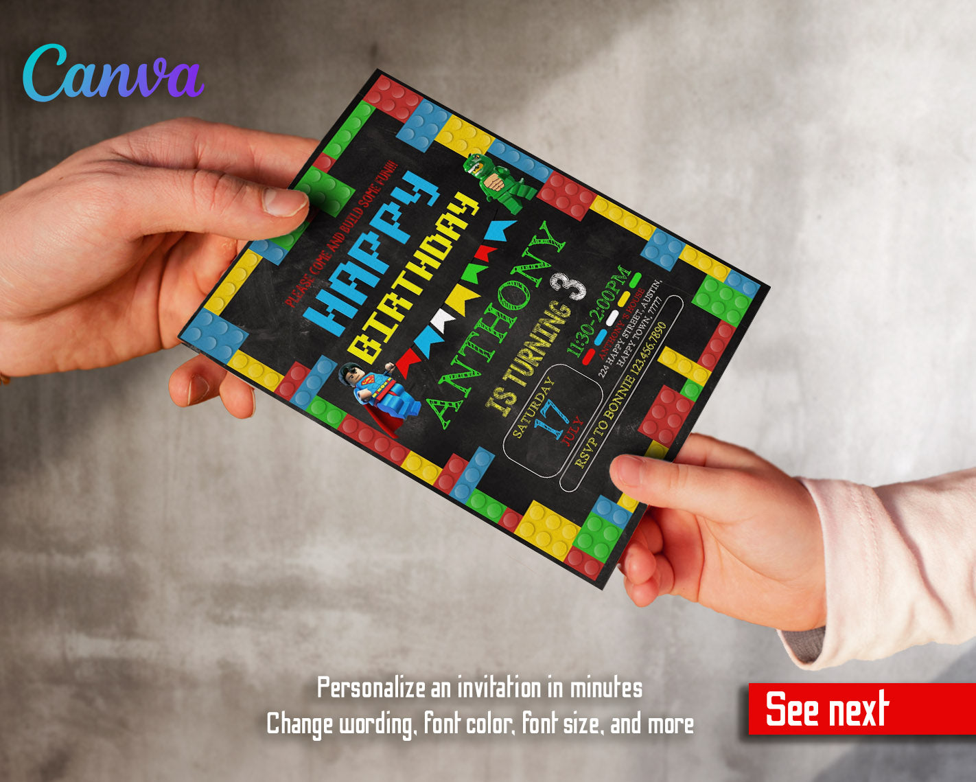 Lego Minifigures customizable invitation template | Share or Print | | WP747