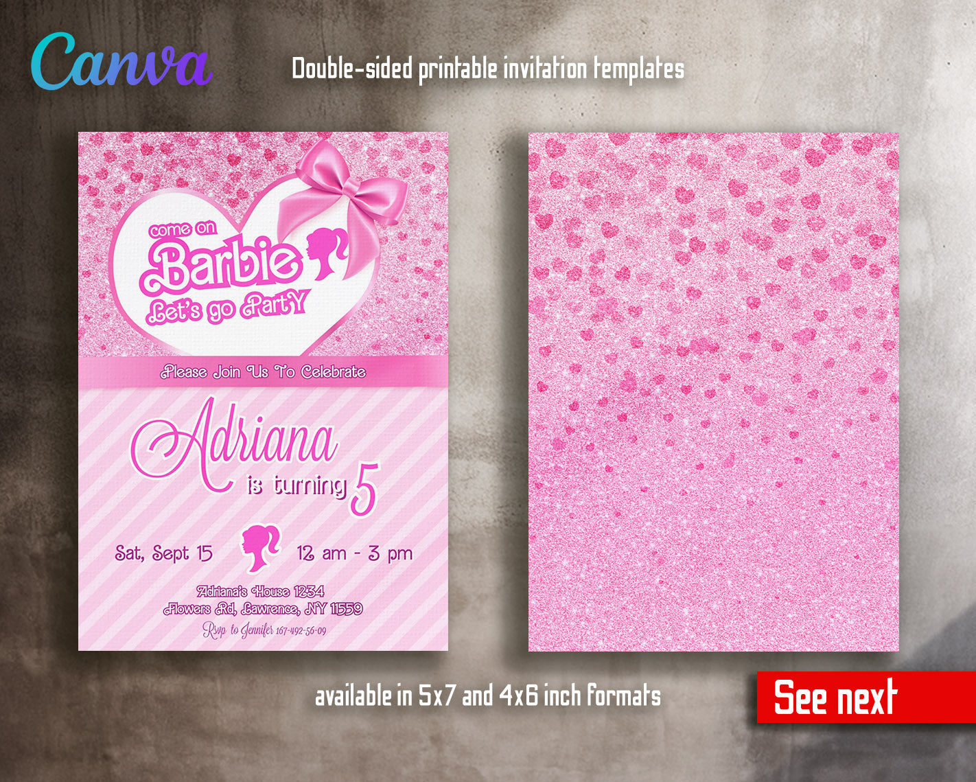Barbie Pink customizable invitation template | Share or Print | girl | IM355