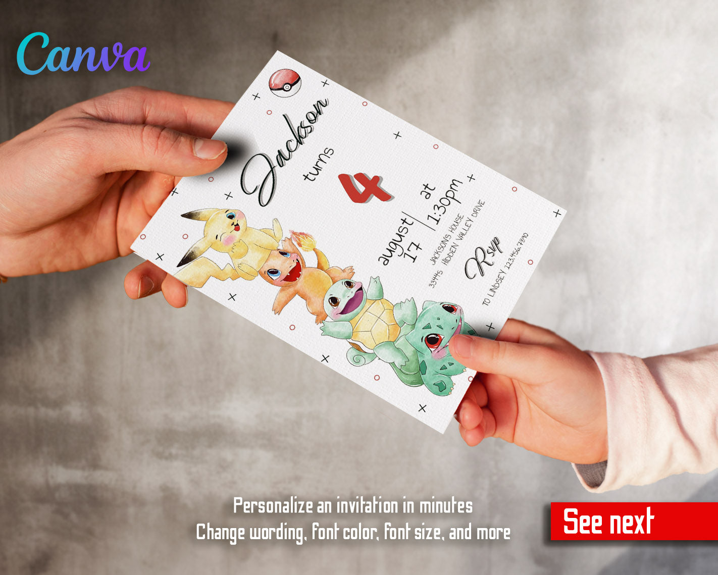 Pokemon Pikachu customizable invitation template | Share or Print | | SE943