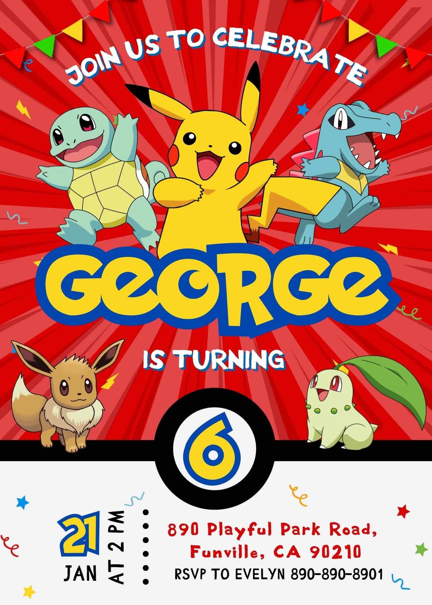 Pokemon Pikachu customizable invitation template | Share or Print | | NK285