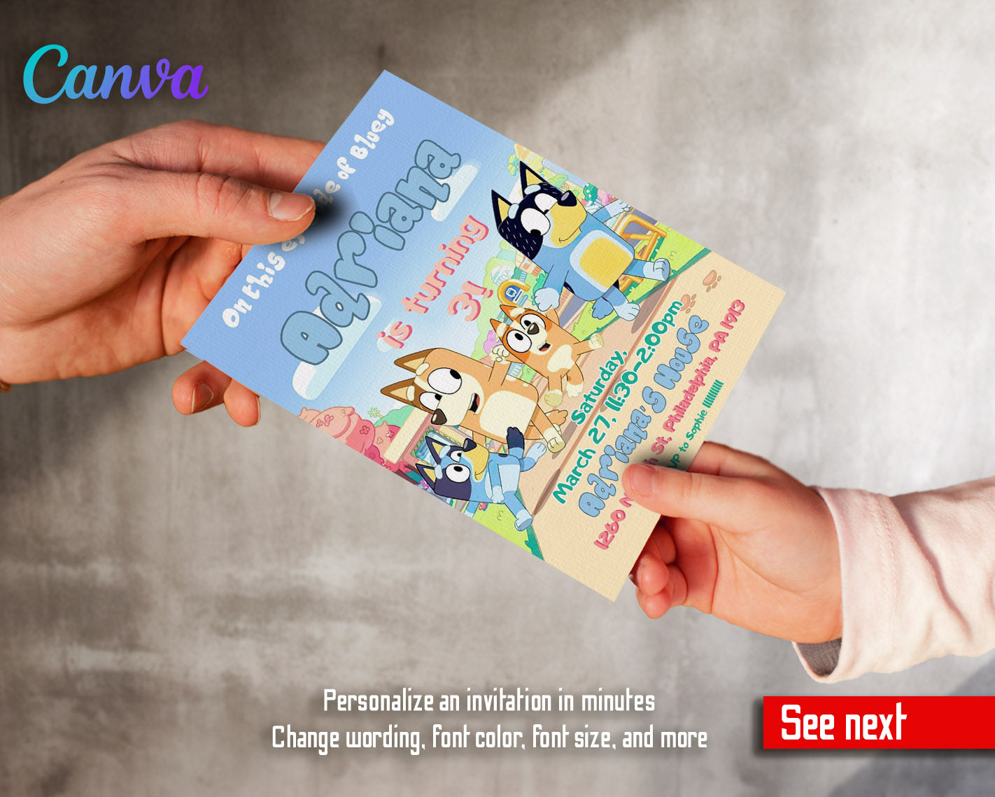 Bluey Bingo customizable invitation template | Share or Print |  | LE242