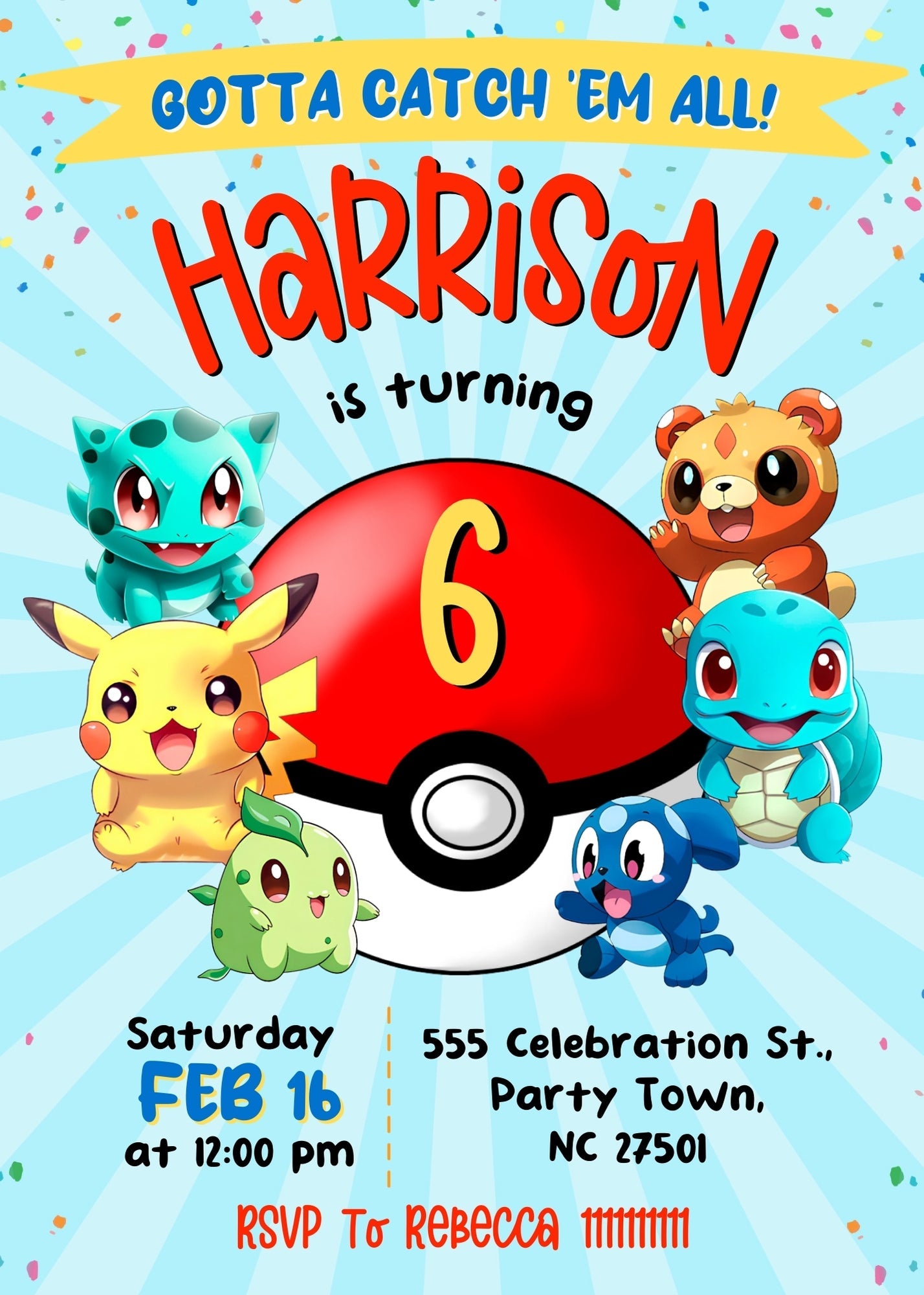 Pokemon Pikachu customizable invitation template | Share or Print | | CL345