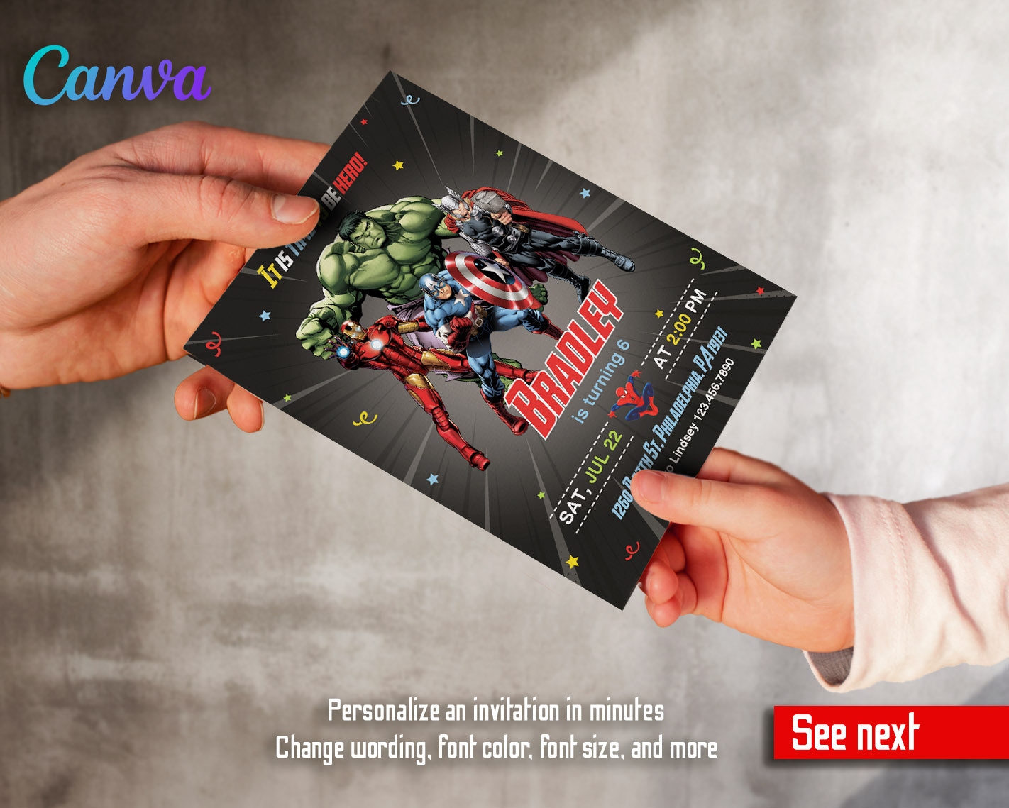 Avengers Marvel Superhero customizable invitation template | Share or Print | boy | JG762