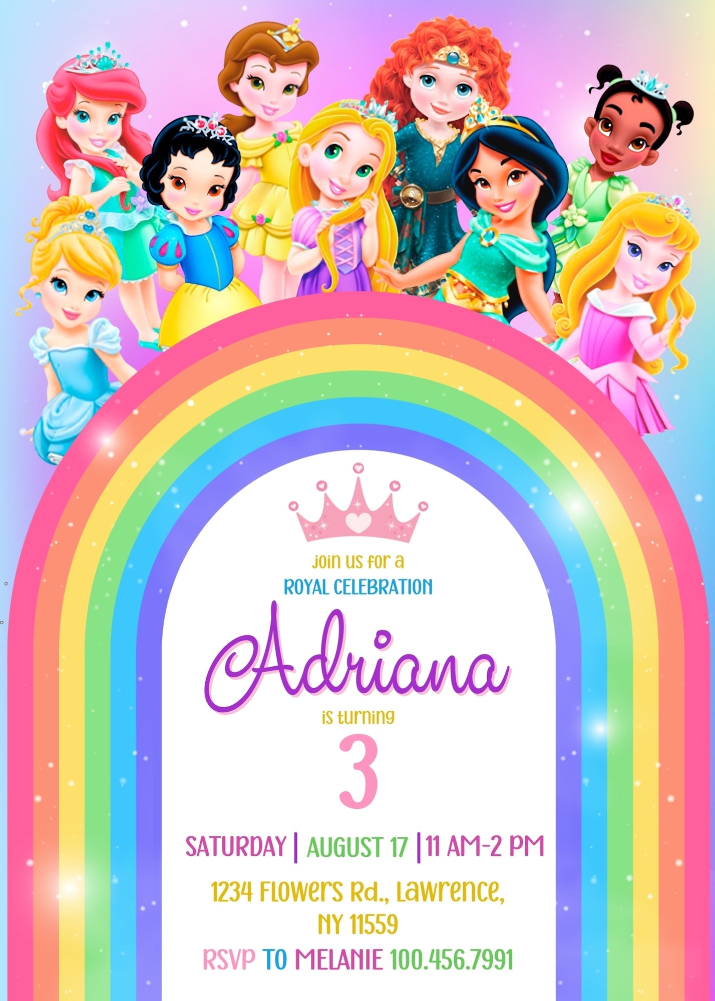 Disney Princess customizable invitation template | Share or Print | girl | RH009