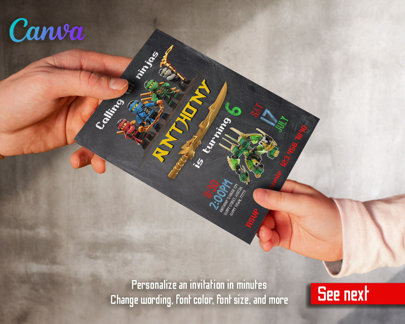 Ninjago Minifigures Lego customizable invitation template | Share or Print | | LP723