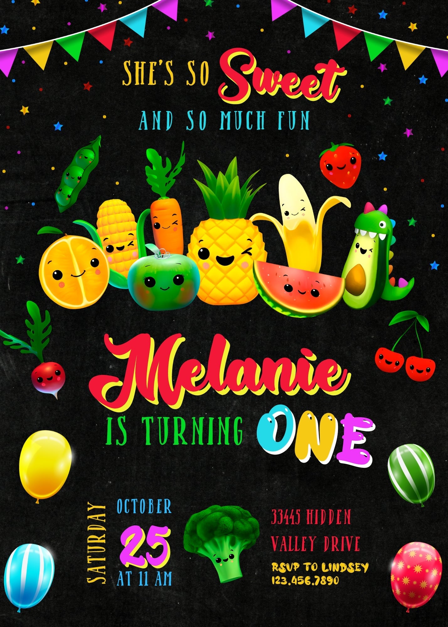 Hey Bear Sensory Dancing Fruits customizable invitation template | Share or Print | | UV732