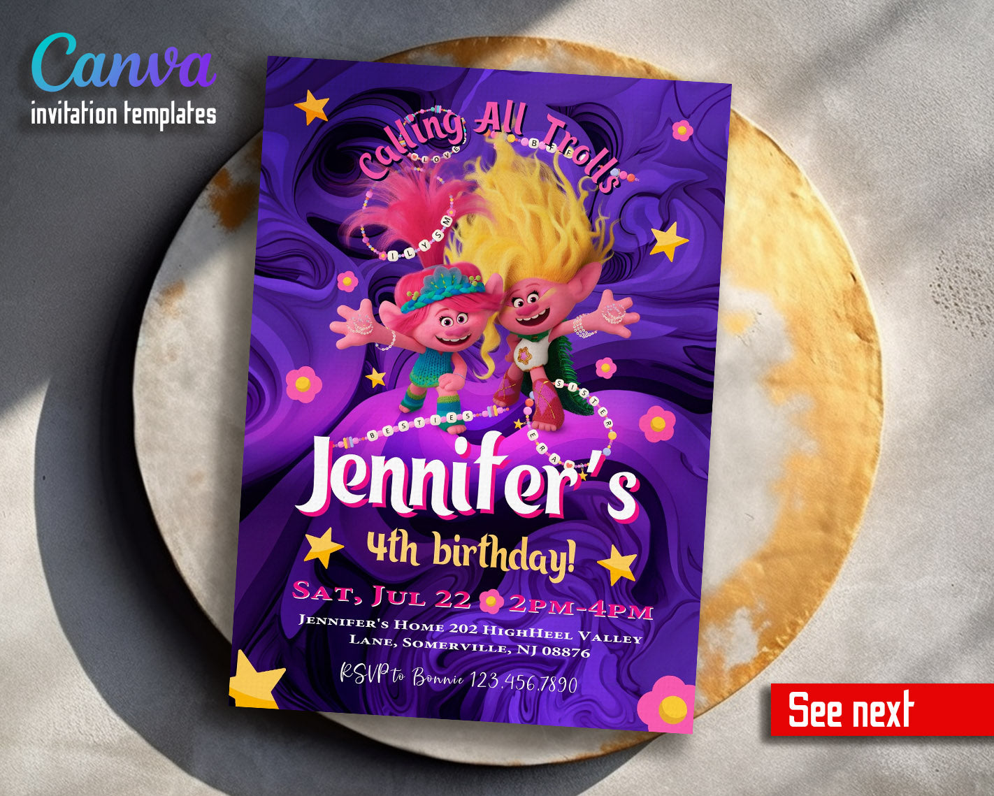 Trolls Poppy customizable invitation template | Share or Print | | WH957
