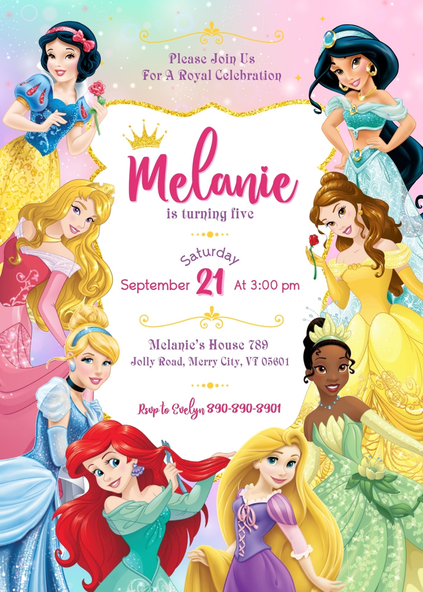 Disney Princess customizable invitation template | Share or Print | girl | BF945