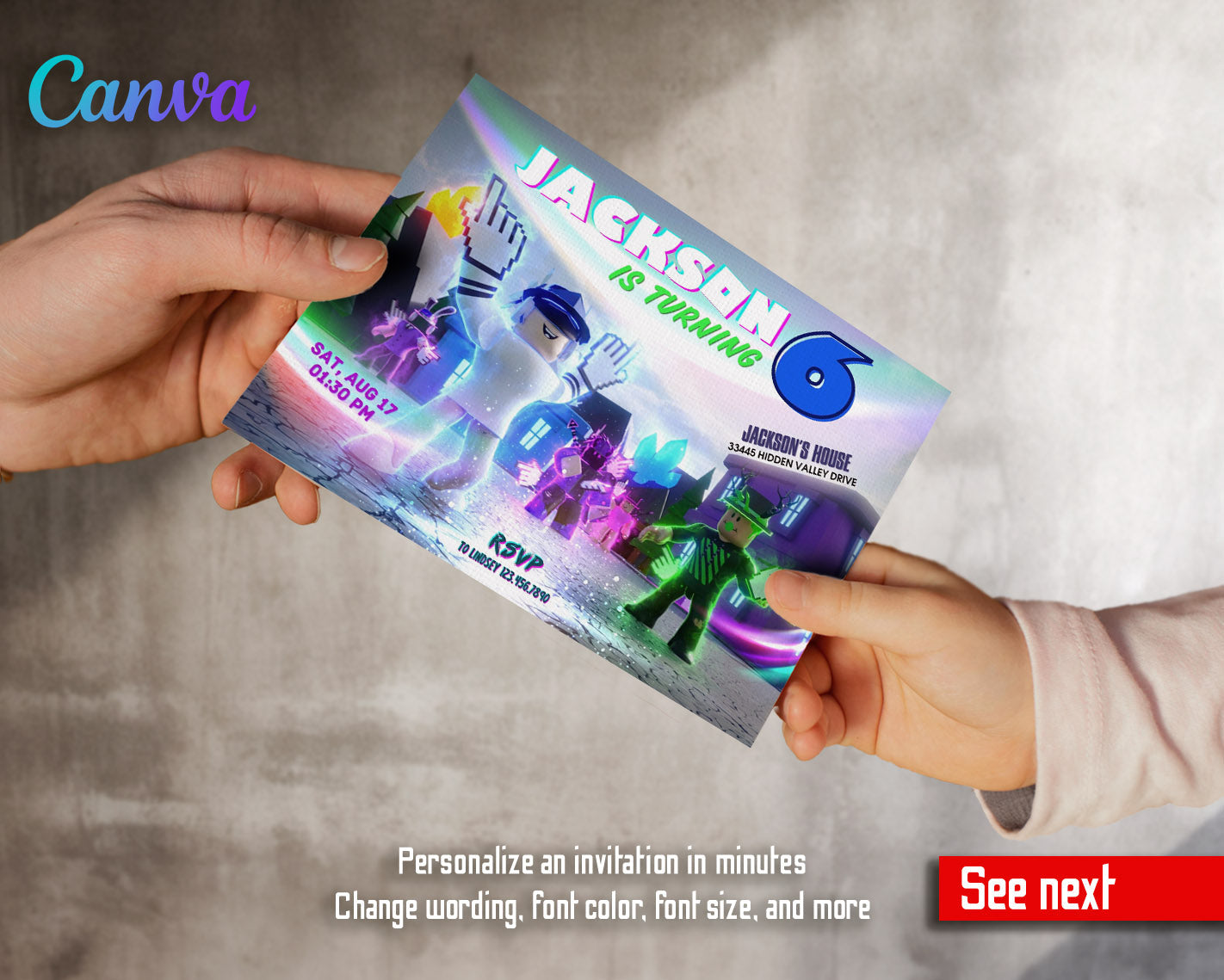Roblox Gamer customizable invitation template | Share or Print | | VZ544