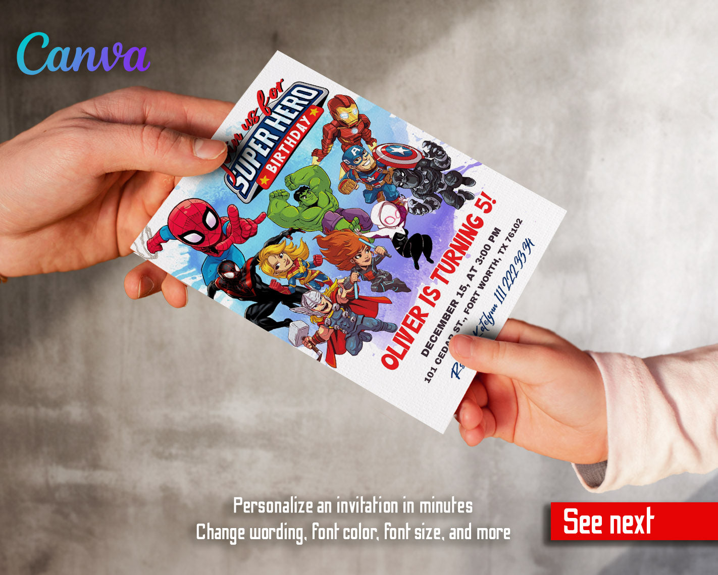 Avengers Marvel Superhero customizable invitation template | Share or Print | boy | BP551