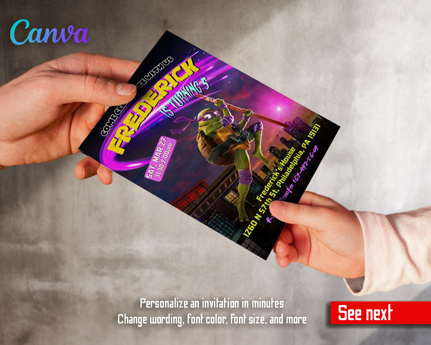 Teenage Mutant Ninja Turtles Mutant Mayhem customizable invitation template | Share or Print | boy | ER922