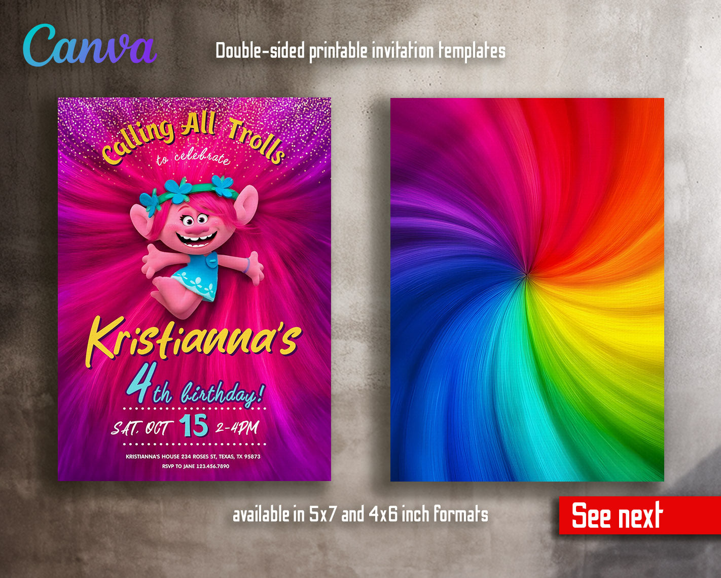 Trolls Poppy customizable invitation template | Share or Print | | WD205