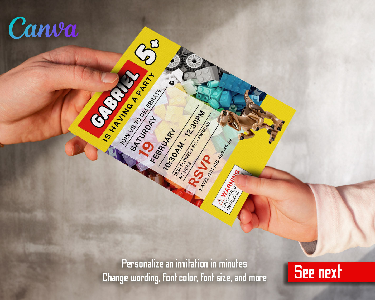 Lego Dinosaur T-Rex customizable invitation template | Share or Print | | WY285