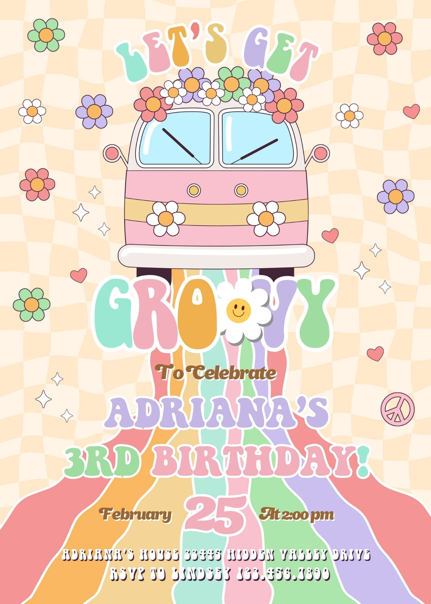 Groovy Retro Van customizable invitation template | Share or Print | | BZ874