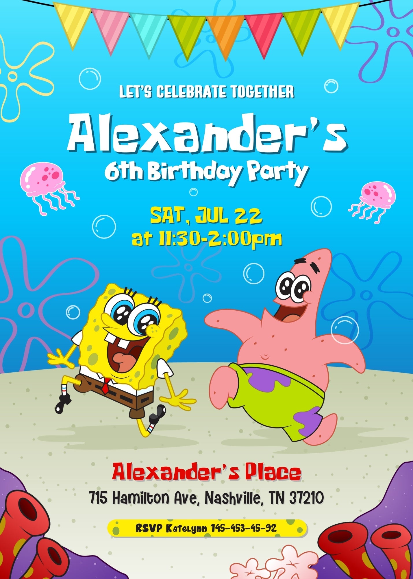 SpongeBob SquarePant customizable invitation template | Share or Print | | DH554