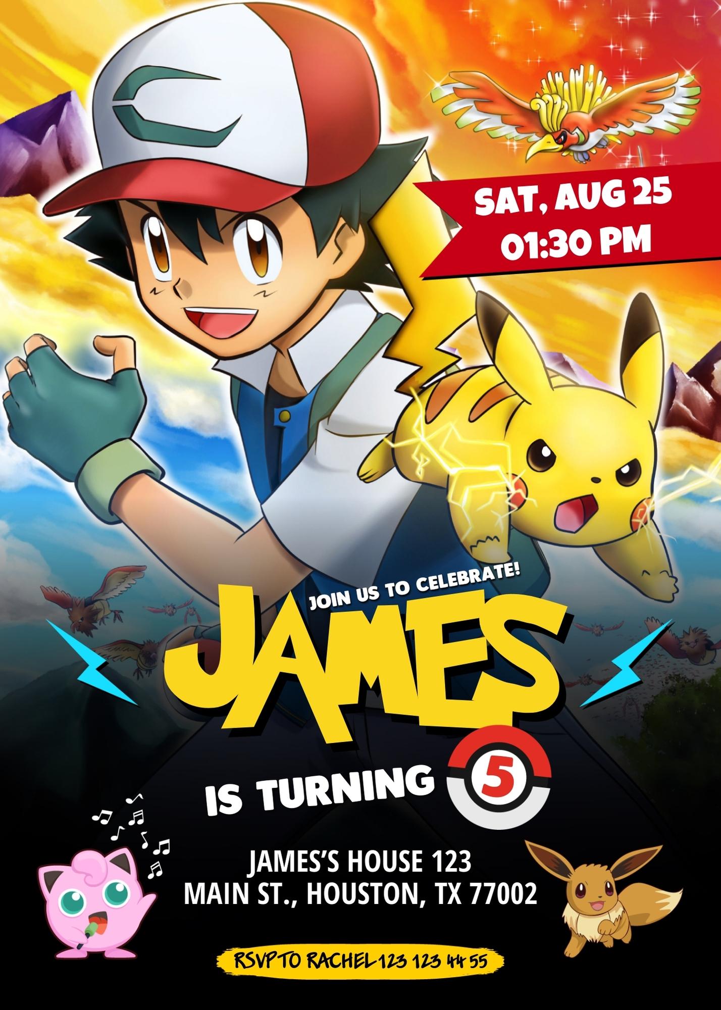Pokemon Pikachu customizable invitation template | Share or Print | | XN614