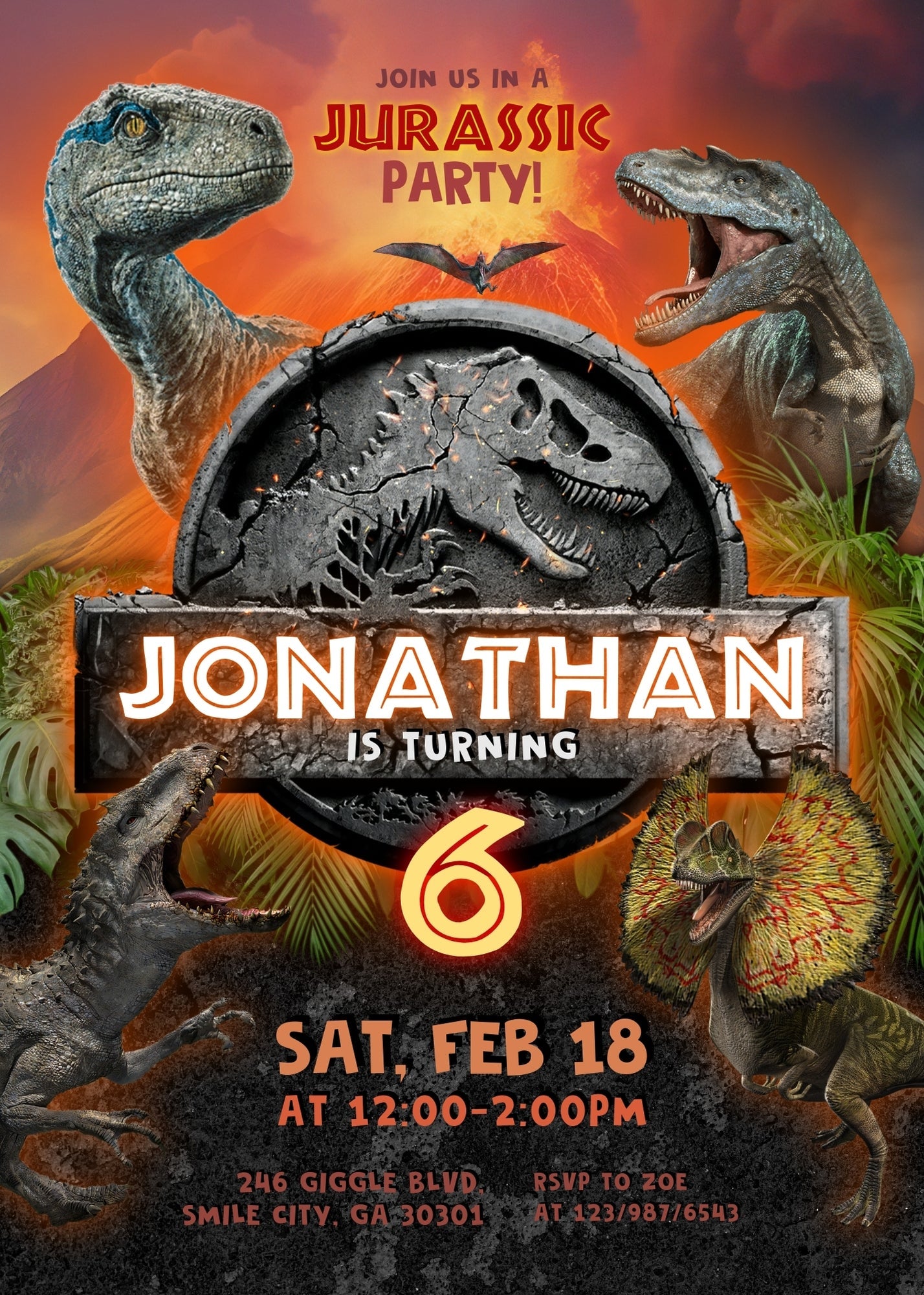 Jurassic World Dinosaur customizable invitation template | Share or Print | | XY674