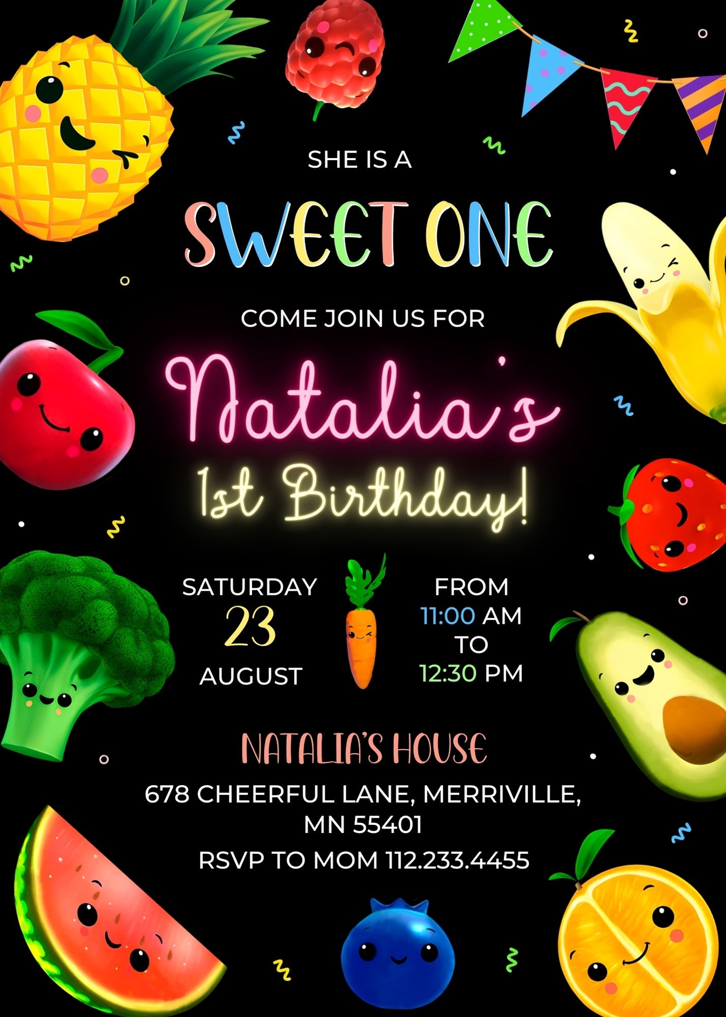 Hey Bear Sensory Dancing Fruits customizable invitation template | Share or Print | | PL221