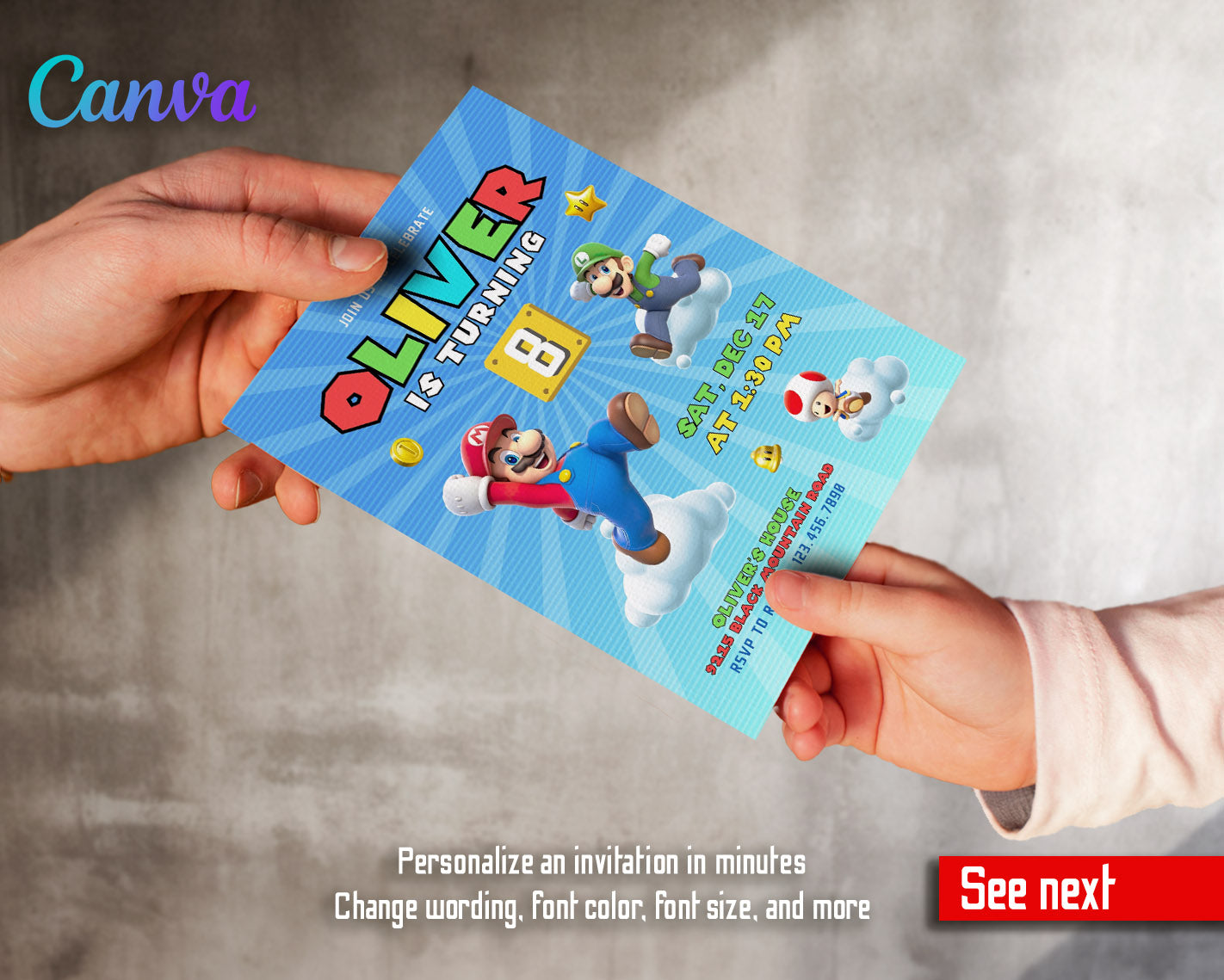 Super Mario Bros customizable invitation template | Share or Print | | TH806