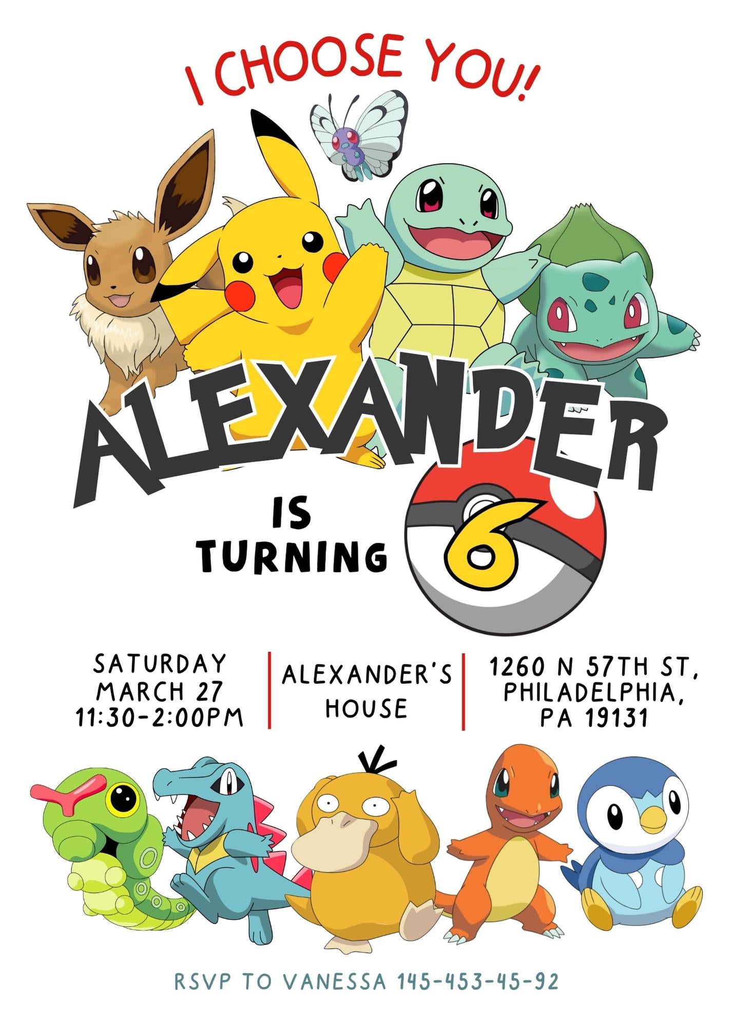 Pokemon Pikachu customizable invitation template | Share or Print | | DD363