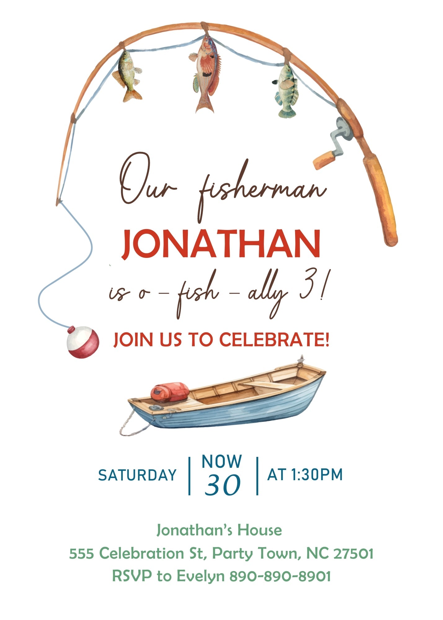 Fishing O-Fish-Ally customizable invitation template | Share or Print | | JT052