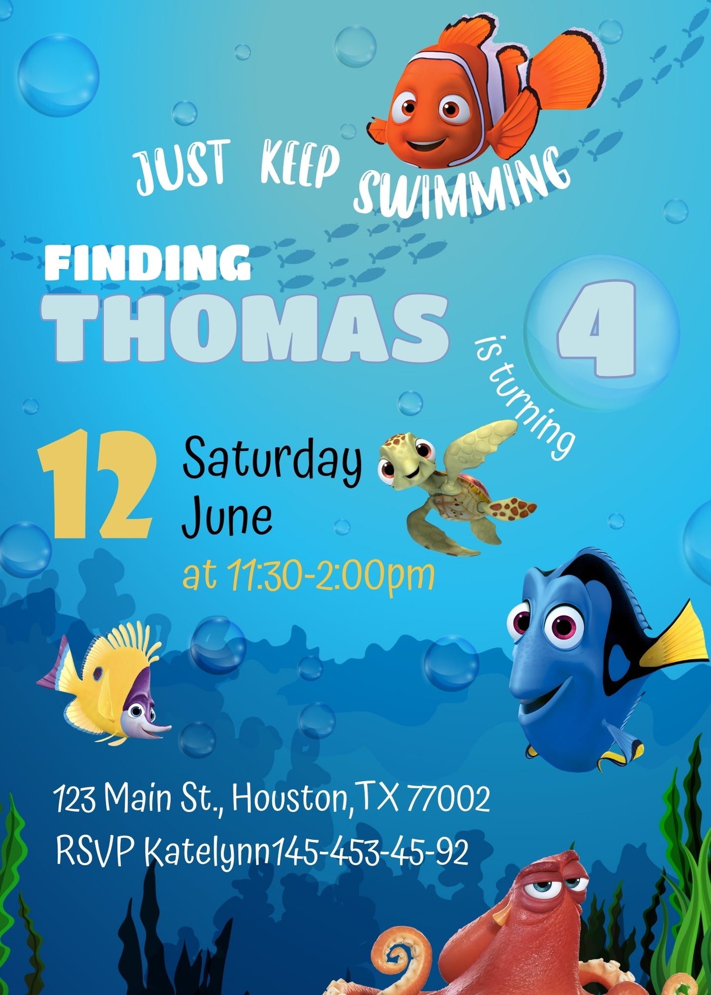 Finding Nemo customizable invitation template | Share or Print | | JR421