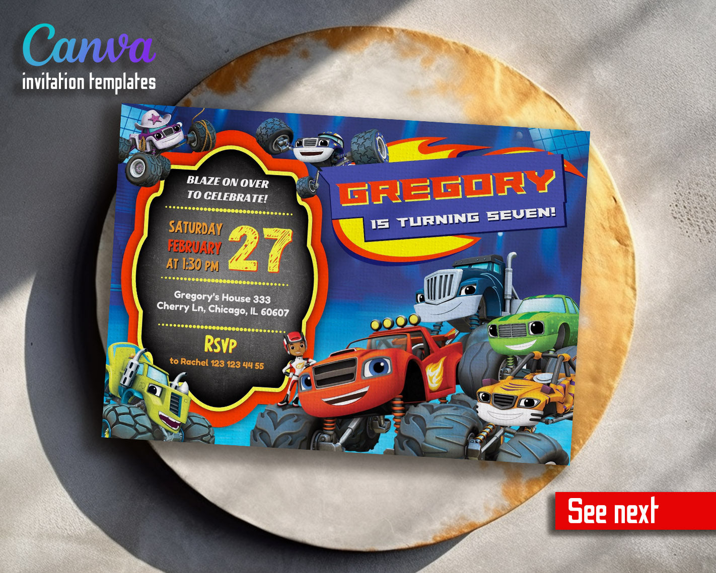 Blaze Monster Machines Trucks customizable invitation template | Share or Print | boy | JT612