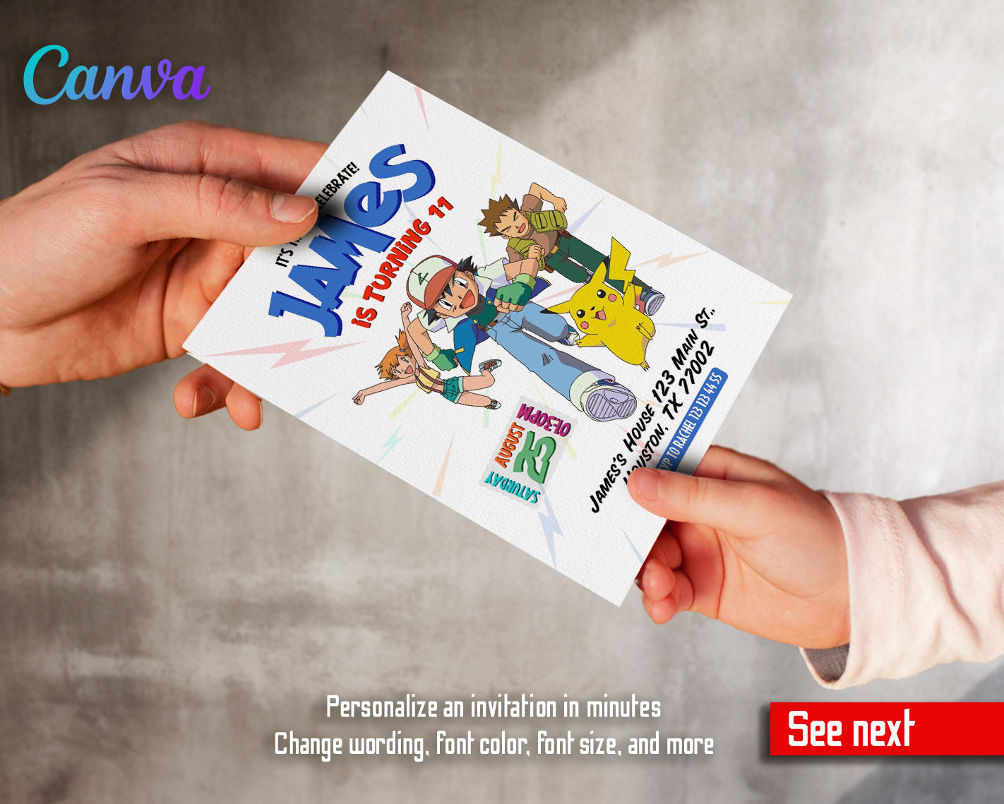 Pokemon Pikachu customizable invitation template | Share or Print | | SX803