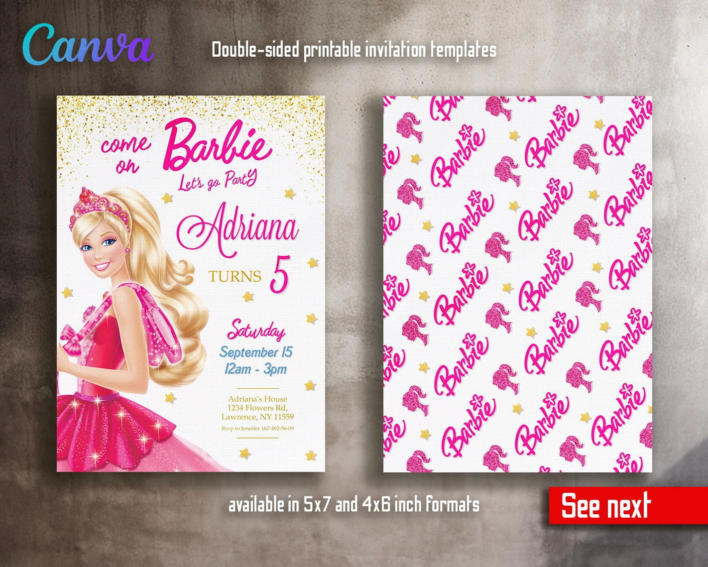 Barbie Pink customizable invitation template | Share or Print | girl | JB209