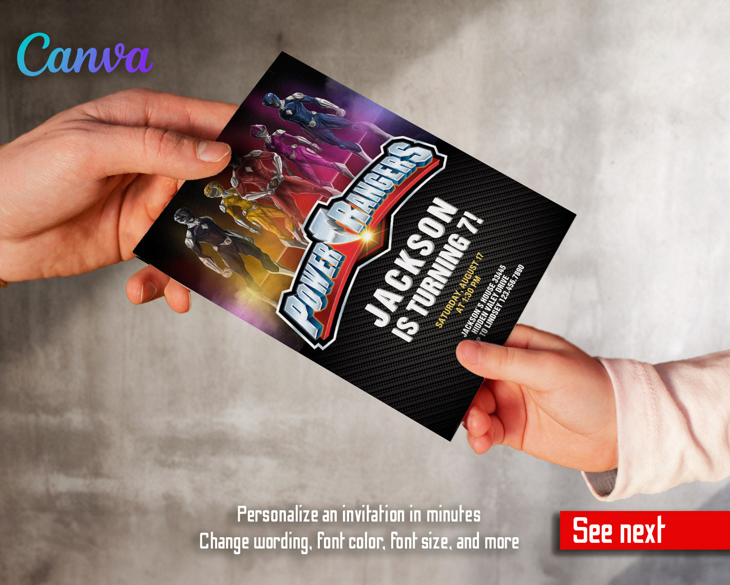 Mighty Morphin Power Rangers customizable invitation template | Share or Print | boy | XN904