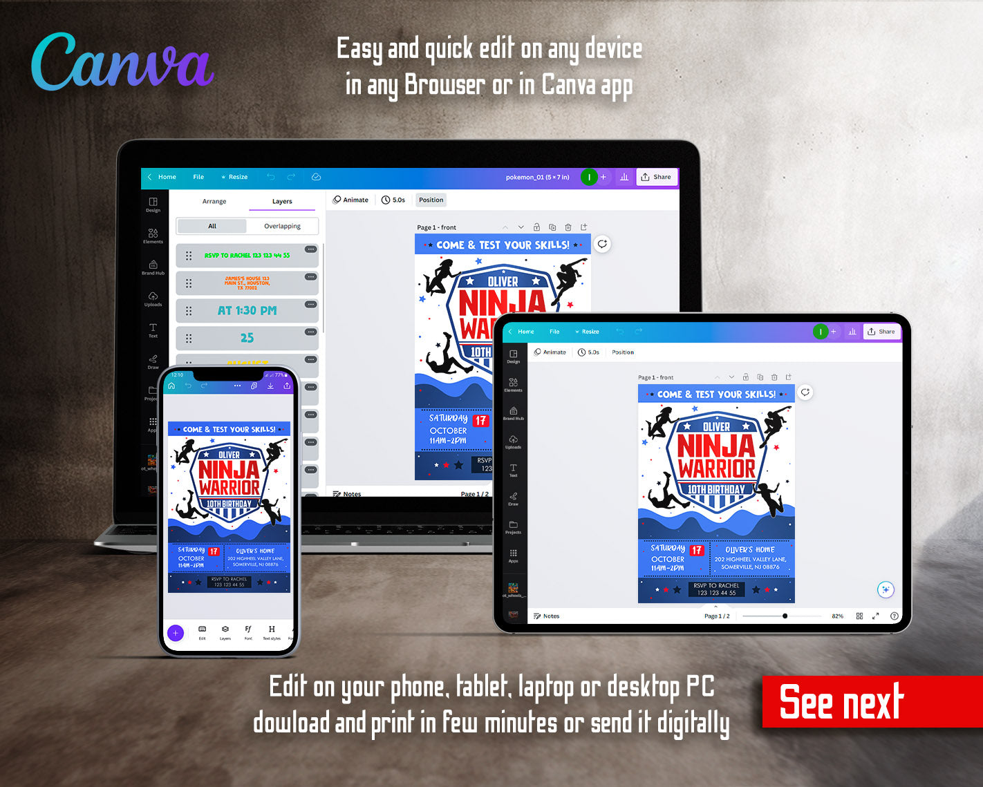 American Ninja Warrior customizable invitation template | Share or Print | | TI959