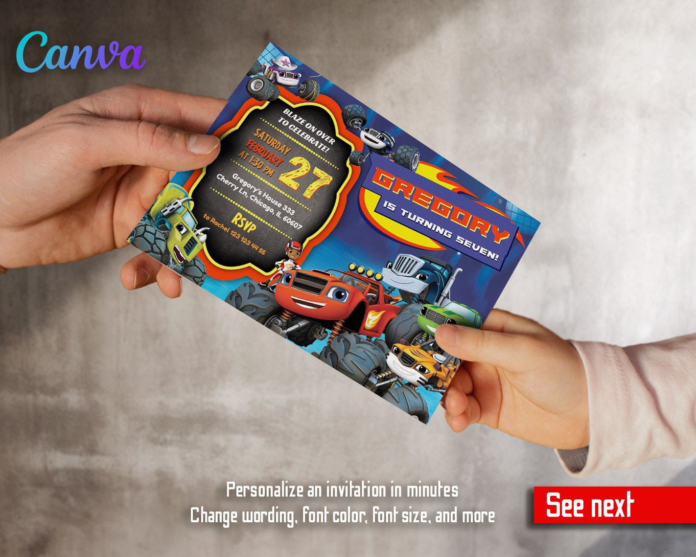 Blaze Monster Machines Trucks customizable invitation template | Share or Print | boy | JT612